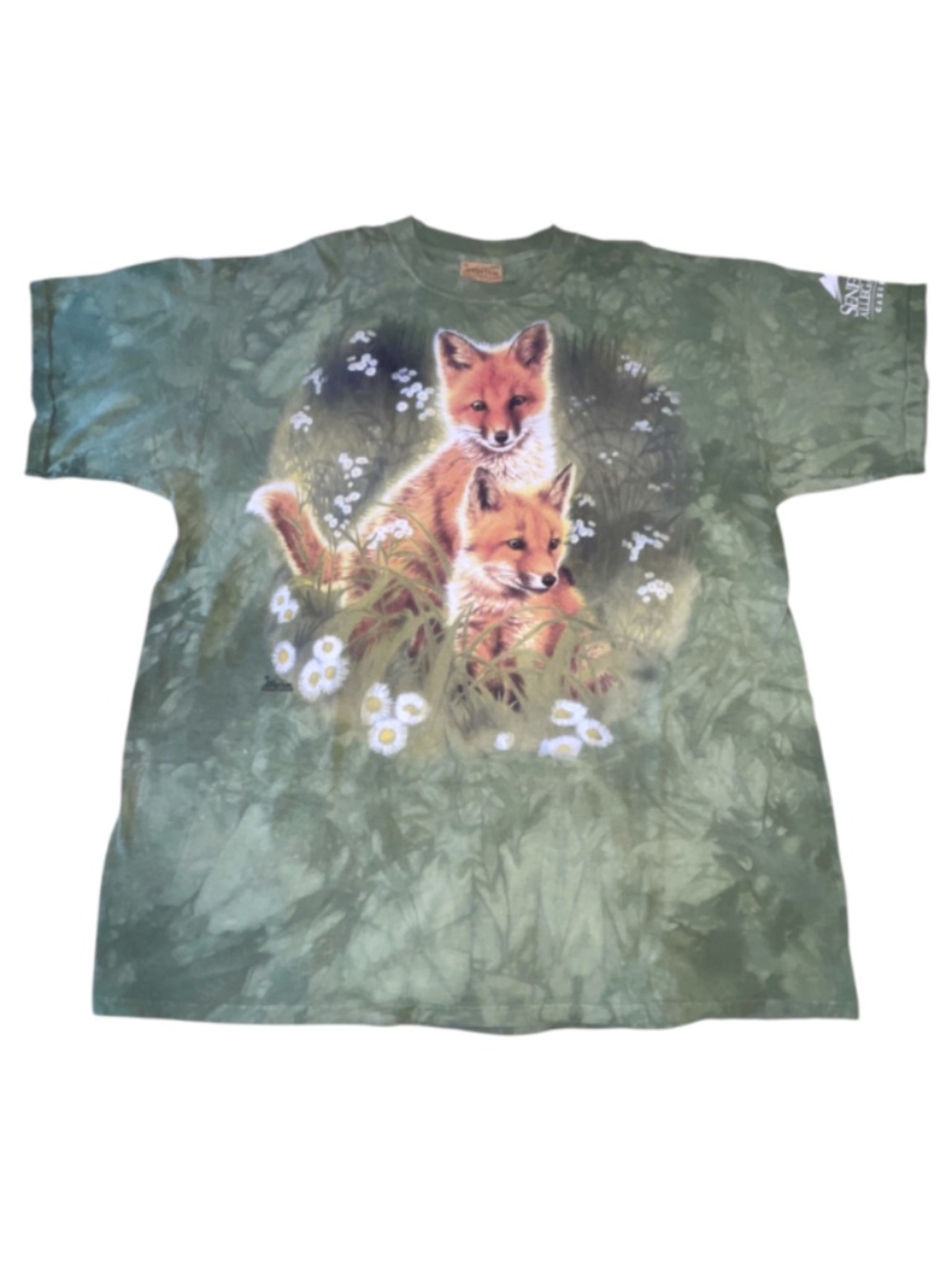 The Mountain Mens T-shirt Vintage 2003 Green Foxes Fox Leather Tag XL Tie Dye